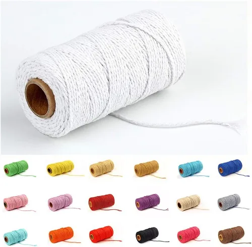 Miniatura 25 de Cordón de macramé de algodón 2 mm x 109 yardas, cuerda de algodón colorida para manualidades DIY, ganchos de plantas (Beige)