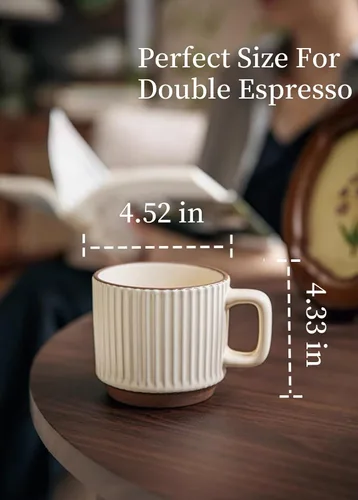 Miniatura 2 de Juego de tazas de café apilables, tazas de café de cerámica para Au Lait, capuchino, café con leche, café, moca, té, tazas en relieve para bodas