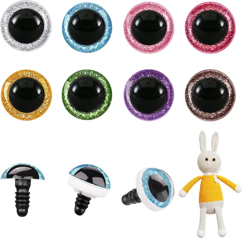 MUCUNNIA 120 ojos de seguridad de 0.315 pulgadas para Amigurumi Ojos de seguridad de plástico con purpurina para ganchillo con arandelas, ojos de