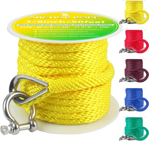 Miniatura 14 de Cuerda de anclaje premium de 100 pies x 3/8 pulgadas, cuerda marina de línea de anclaje MFP trenzada sólida con dedal y grillete, color negro
