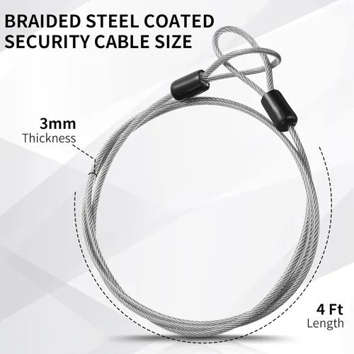 Miniatura 3 de Paquete de 12 cables de seguridad para equipaje con bucles de 4 pies y 0.118 in recubierto de acero trenzado para bicicleta, cable de doble bucle