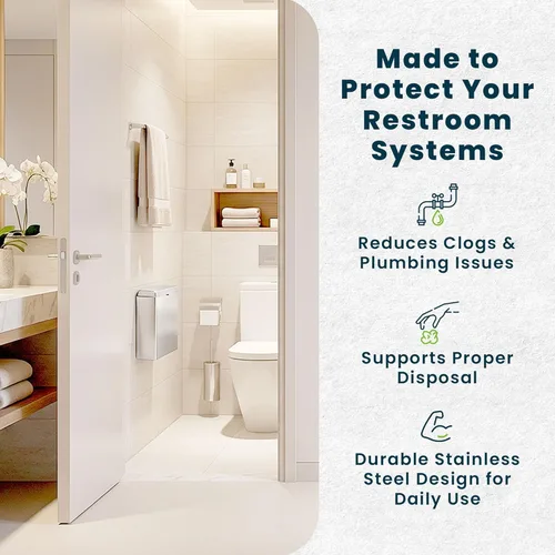 Miniatura 7 de Receptáculo para toallas sanitarias Alpine – Soporte para tampones montado en la pared para baño proporciona un baño limpio y sin olores