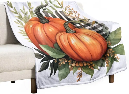 Miniatura 11 de Manta de lana cuadriculada con diseño de calabaza, hojas de arce, Acción de Gracias, manta de cama para otoño, Acción de Gracias, ligera, súper