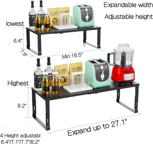 Miniatura 3 de Organizador de Estante de Metal Ajustable y de Alta Resistencia - Estante de Almacenamiento Expandible y Apilable para Despensa para Cocina, Baño