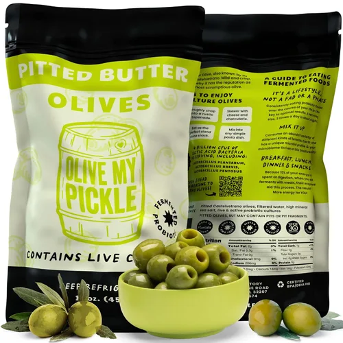 Miniatura 10 de Olive My Pickle Green Olives - Mantequilla sin hueso, 48 onzas, paquete de 3 unidades de aceitunas Castelvetrano saludables de cultivo vivo sin