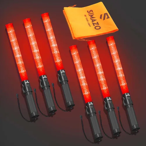 Miniatura 9 de 2 Piezas Varitas de Tráfico de Señalización de 21 Pulgadas con 3 Modos Intermitentes y 6 Luces LED, Bastón de Seguridad de Tráfico con Clip Lateral