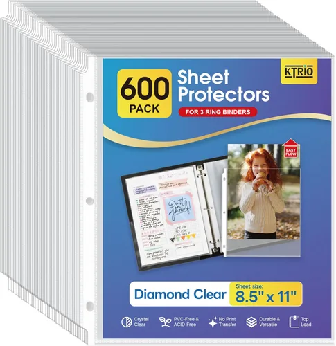 Miniatura 13 de KTRIO Paquete de 50 protectores de hojas para carpeta de 3 anillas, protector de página transparente antirreflejos, fundas de plástico