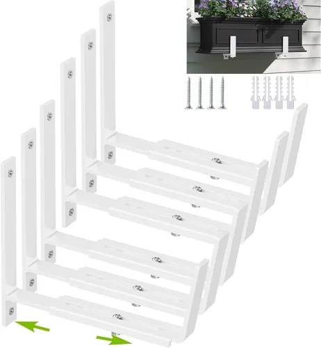 Miniatura 13 de Y&M Soportes de caja de ventana, de hierro resistente, ajustables, para barandillas, perfectos para balcones, vallas y jardines (4 unidades)