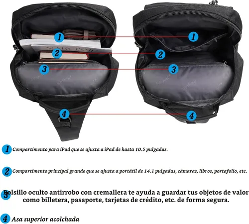 Miniatura 5 de Mochilas de hombro tipo bandolera NICGID, mochilas para pecho y hombro, mochilas para laptop de 12.5'' 13.3'' 14.1'' 15.6'', mochila crossbody tipo