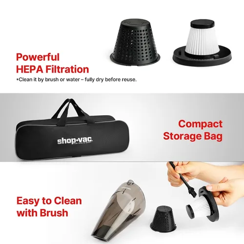 Miniatura 6 de Shop-Vac Aspiradora de coche de 12 V, aspiradora portátil con potente succión de 7000 Pa, aspiradora de mano con cable de 16 pies y bolsa
