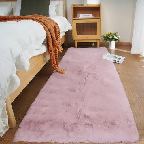 Miniatura 36 de Ghouse Alfombra ultrasuave de pelo sintético de conejo, alfombras lavables a máquina para dormitorio, alfombras esponjosas para sala de estar, Blanco