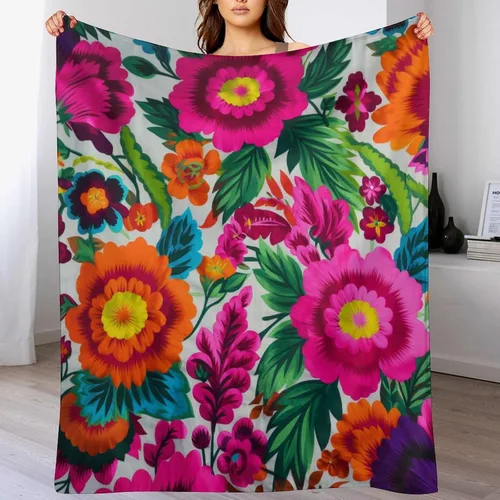 Miniatura 7 de Manta de forro polar con flores mexicanas, acogedora manta de franela para cama de 50 x 60 pulgadas para sofá, cama, oficina, Navidad, Halloween