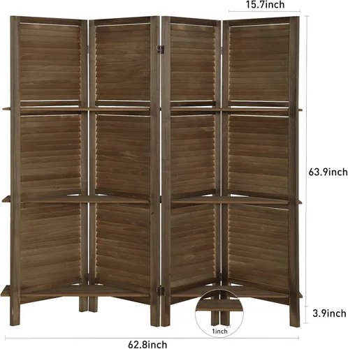 Miniatura 9 de Divisor de habitación de 4 paneles con estantes, separadores de habitación y pantallas de privacidad plegables, separadores de habitación plegables