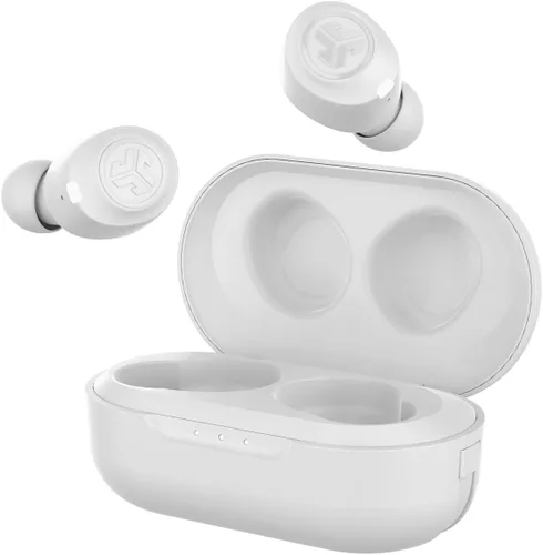 JLab JBuds Air True Auriculares inalámbricos Bluetooth + funda de carga, blanco, resistencia al sudor IP55, conexión Bluetooth 5.0, firma de 3