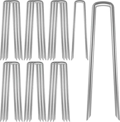 Miniatura 14 de AAGUT Paquete de 50 grapas galvanizadas de 12 pulgadas para jardín, grapas en forma de U, grapas de jardinería para anclaje de césped, tubería
