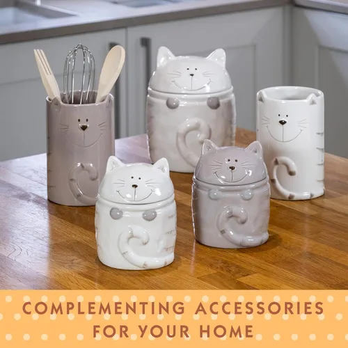 Miniatura 5 de SPOTTED DOG GIFT COMPANY Tarro de cerámica con tapa para encimera, recipiente de golosinas para gatos, bonito tarro decorativo de almacenamiento