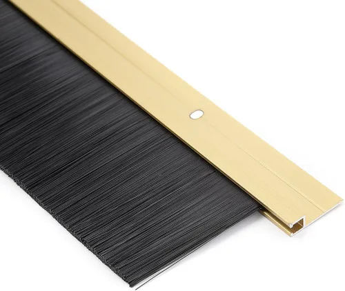 Miniatura 5 de uxcell Barrido inferior de la puerta aleación de aluminio en tono dorado con cepillo suave de silicona PP negro de 2 pulgadas, 39 pulgadas x 2.6 Oro