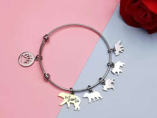 Miniatura 2 de Mama Bear Charms Bracelets with 1 2 3 4 Cubs for Women