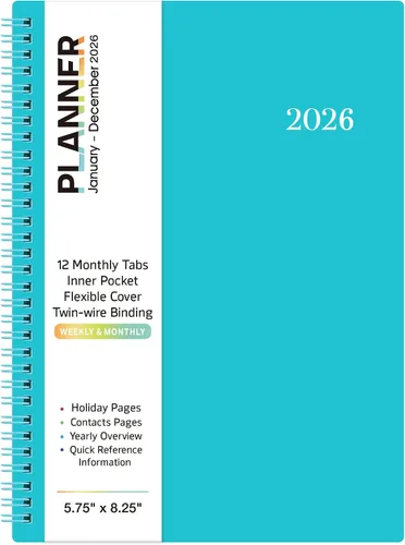 Miniatura 10 de Agenda 2026 – Agenda 2026, enero 2026 a diciembre 2026, 6 x 8.4 pulgadas, agenda semanal y mensual 2026, tapa flexible semanal y mensual, papel Azul