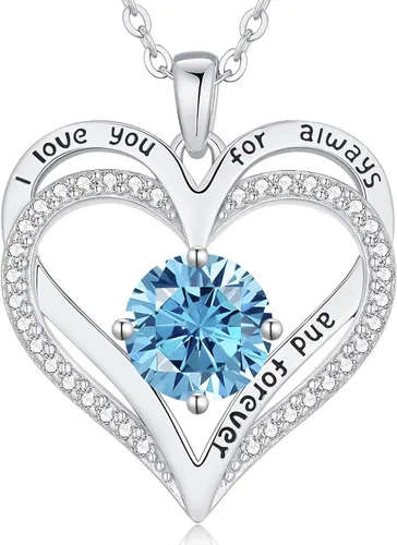 Miniatura 124 de LOUISA SECRET Love Heart Birthstone Necklaces for Women, Birthday Gift for Women, Anniversary Jewelry for Wife Her, 925 Sterling Silver Pendant