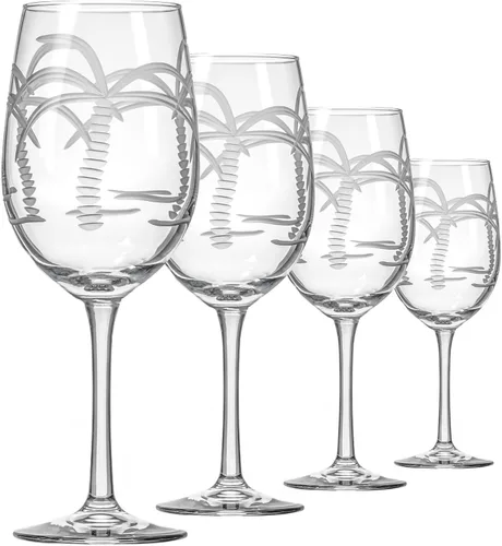 Rolf Glass Juego de 4 copas de vino blanco de 12 onzas con diseño de palmera grabada, sin plomo, diseñadas y fabricadas en los Estados Unidos