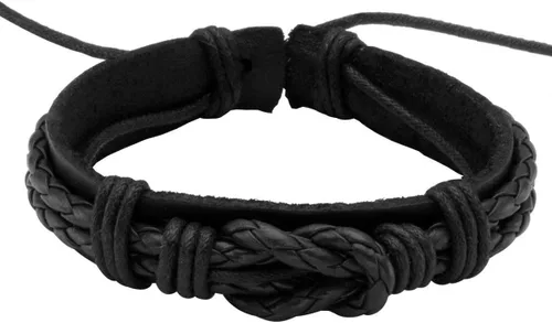 Miniatura 3 de Eigso Pulsera punk unisex de piel sintética con cuentas de madera para hombres y mujeres, cordón ajustable