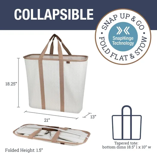 Miniatura 2 de CleverMade Cesta de Lavandería Plegable -LUXE Crema Herringbone 2Pack 64L - Contenedor de Almacenamiento Organizador Plegable Solución para LUXE