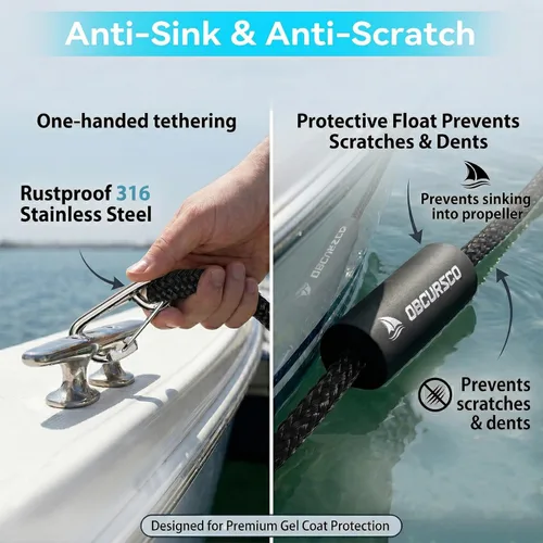 Miniatura 2 de Obcursco Líneas de muelle elásticas para barco, cuerda de amarre con clips de acero inoxidable 316, accesorios para moto acuática, PWC, SeaDoo