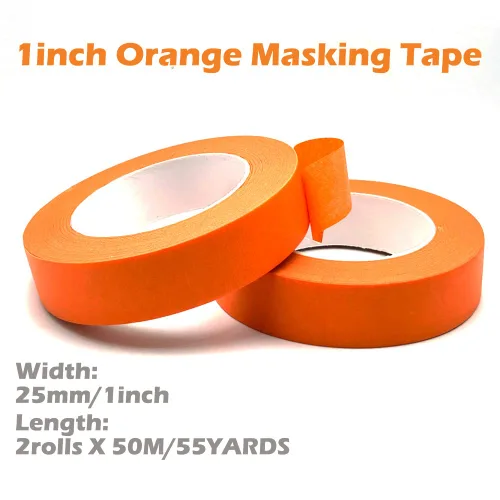 Miniatura 2 de Paquete de 2 Cintas Naranjas para Pintores de 1 pulgada de Ancho, Cinta de Enmascarar de 1 pulgada X 55 Yardas X 2 Rollos, Cinta de Papel Naranja