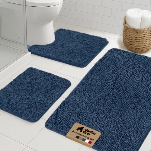 Miniatura 63 de GORILLA GRIP - Juegos de alfombras de baño, juego de 2 alfombras de chenilla suave, alfombra base para inodoro y alfombra de 30 x 20, alfombras Negro