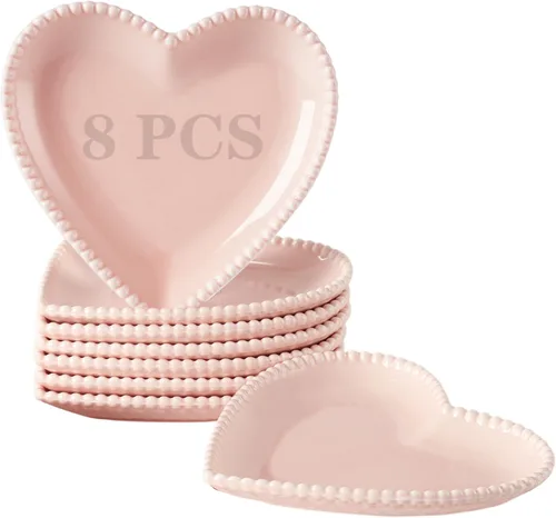 Miniatura 7 de Juego de 10 platos de porcelana de 6.3 pulgadas, platos pequeños en forma de corazón, platos blancos para ensalada de postre para pasteles