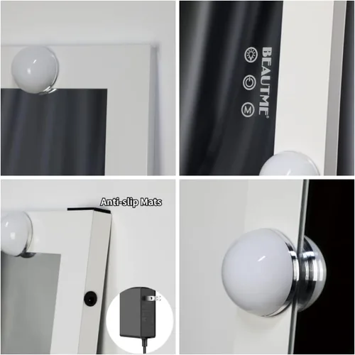 Miniatura 6 de ANYHI Espejo blanco de longitud completa con luces, espejo de cuerpo completo de 63 x 24 pulgadas con luz, 22 bombillas LED, 3 luces