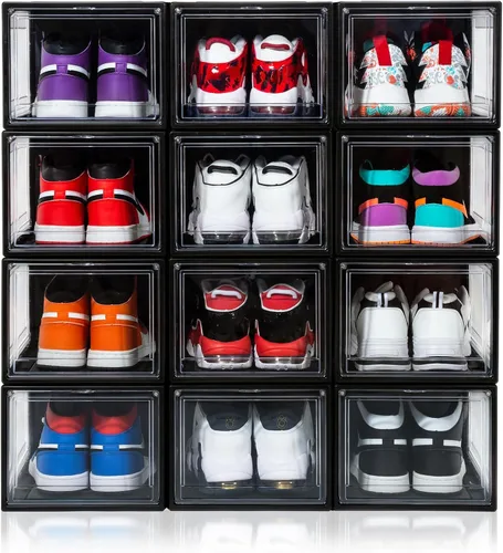 Miniatura 8 de Paquete de 12 cajas para zapatos, contenedor de caja para zapatillas de plástico acrílico transparente apilable, caja organizadora de zapatos