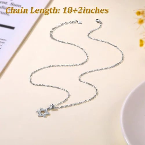 Miniatura 5 de Suplight Collar de plata de ley 925 con estrella judía de David, acero inoxidable, chapado en oro, mano islámica de corazón de Fátima, collares