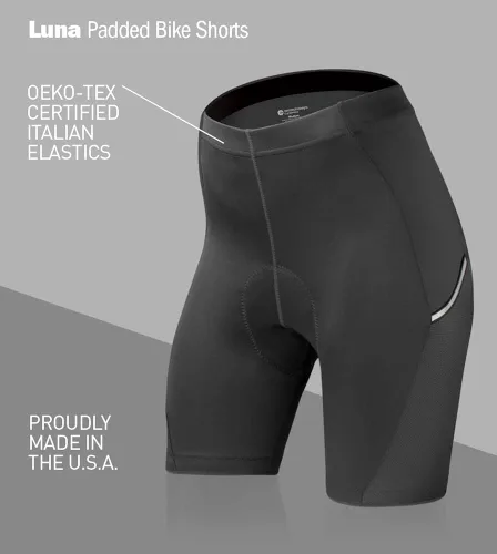 Miniatura 5 de Aero Tech Luna - Pantalones cortos de ciclismo acolchados para mujer con bolsillo reflectante