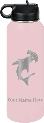 Miniatura 16 de LaserGram Botella de agua personalizada, tiburón martillo, acero inoxidable de doble pared aislada al vacío con popote superior, regalo grabado