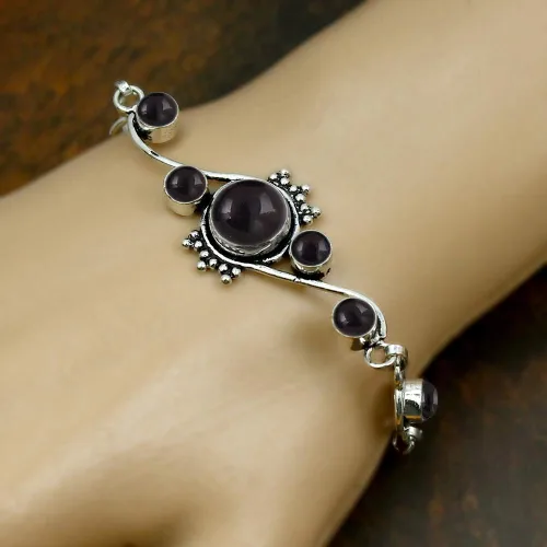 Miniatura 4 de Pulsera de lapislázuli de piedra lunar natural, forma redonda, 925, superposición de plata, hecha a mano, joyería, Gema