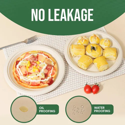 Miniatura 8 de Platos de papel compostables de 9 pulgadas (paquete de 100) - Vajilla desechable ecológica para fiestas, aptos para microondas y resistentes al