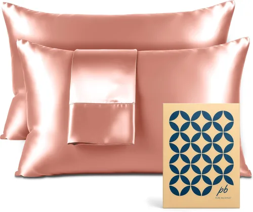 Miniatura 47 de Pure Bedding Sábanas de satén individuales [3 piezas, plateadas] Juego de sábanas sedosas de lujo para hotel, juego de sábanas de microfibra extra