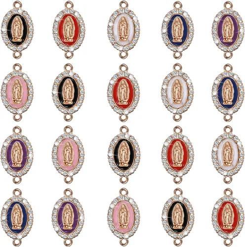 36 dijes de 6 colores de Virgen de Guadalupe de aleación esmaltada con diamantes de imitación de Nuestra Señora para bricolaje pulseras mexicanas