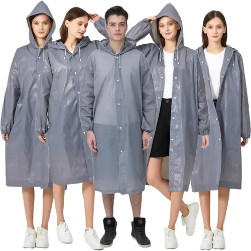 Miniatura 12 de Poncho de lluvia para adultos, reutilizables, paquete de 2 a 5 unidades, capa impermeable de EVA con capucha, equipo de lluvia para hombres
