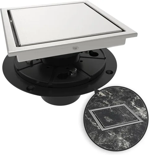 WEBANG - Drenaje de ducha cuadrado de 6 pulgadas cepillado con brida reversible de 2 en 1, cubierta extraíble con inserto de azulejos, rejilla de