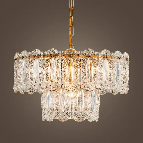 Miniatura 2 de AGV LIGHTING Elegante Lámpara de Araña de Cristal, Accesorio de Iluminación Moderno Vintage Colgante para Comedor, D18 x H10, Pantalla de 2 Niveles