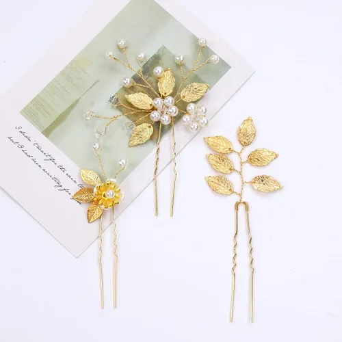 Miniatura 7 de inSowni Paquete de 12 horquillas doradas decorativas para bodas, fiestas de graduación, con hojas de flores, perlas, adornos para tocados de novia