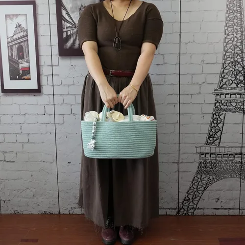Miniatura 45 de Organizador de pañales para bebé con cuerda de algodón para niña o niño, cesta de almacenamiento portátil para guardería, bolsa de transporte