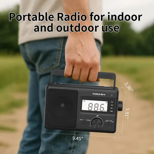 Miniatura 6 de TOMASHI Radio portátil AM/FM/SW de 3 bandas, radio AM FM con reloj, funciona con pilas, Micro SD/USB para reproducción de MP3/WMA, pantalla LCD