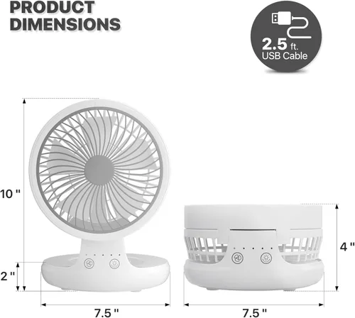 Miniatura 2 de mollie Ventilador de escritorio USB recargable pequeño de 8 pulgadas, funciona con pilas, con velocidades para el hogar, oficina, dormitorio, mini