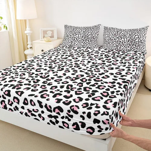 Miniatura 29 de Sábana bajera ajustable para niños, tamaño individual, diseño de cebra y leopardo con purpurina, decoración de habitación para niñas y mujeres, A1