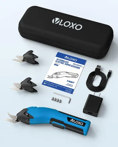 Miniatura 9 de VLOXO Cortador de cartón inalámbrico, tijeras eléctricas recargables de 4 V, súper tijeras con 3 cuchillas diferentes y bloqueo de seguridad