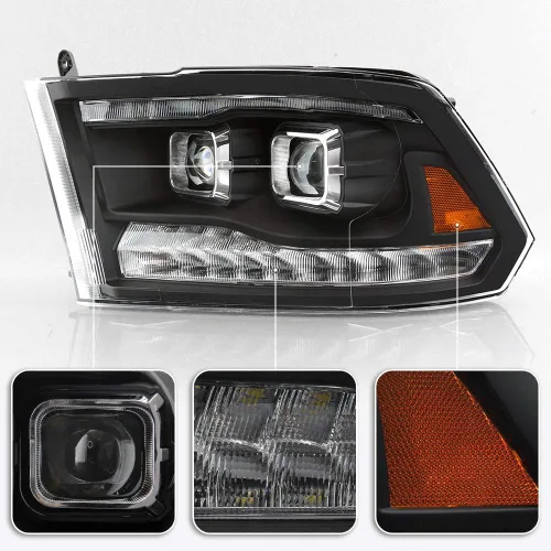 Miniatura 4 de ACANII – Faros delanteros LED negros con señal DRL y doble proyector para Dodge Ram 1500 2500 3500 2009-2018